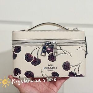 NWT Coach Cosmetic Case With Cherry Print in chalk multi CDC13